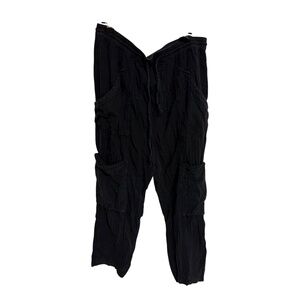 Free People Black Linen-Blend Cargo Pants – Size XL